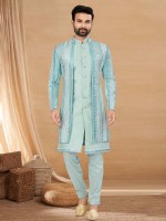 Sky Blue Art Silk Indo Western Readymade Indo Western Sherwani